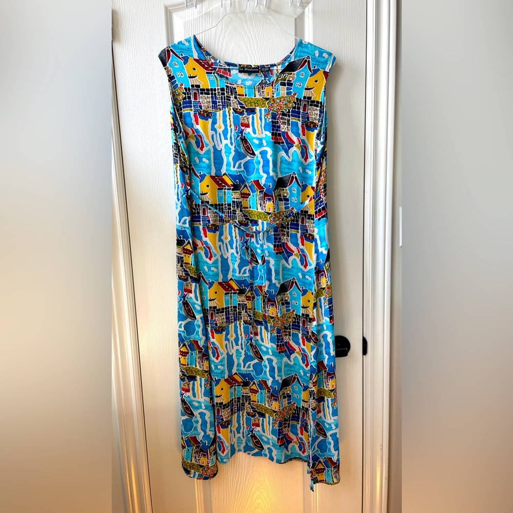 Abstract Fishing Village Print MIDI Dress